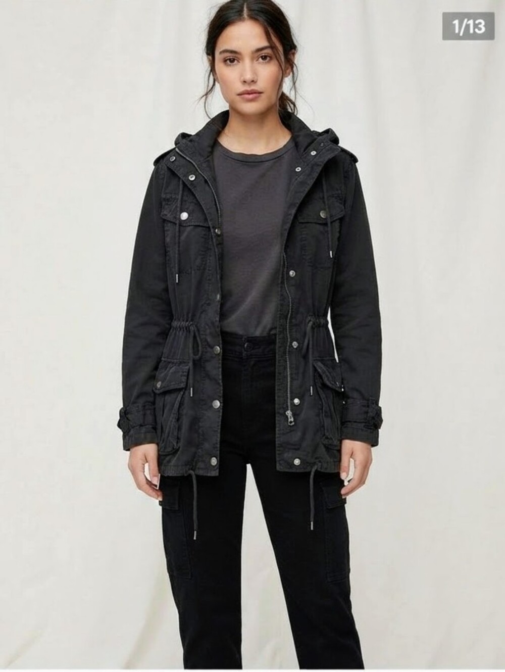 Aritzia Talula Trooper Hooded Utility Jacket Black Cargo Parka XS